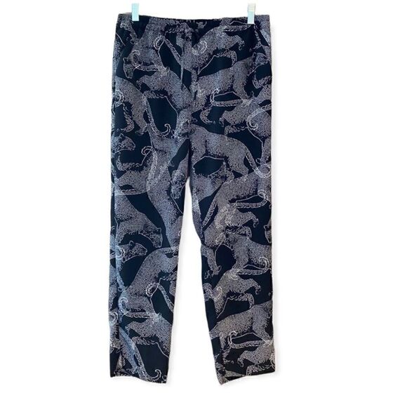 Limited Sz S Black Animal Print Panther Cinched Pocket Lounge Casual Work Pants - Picture 1 of 8